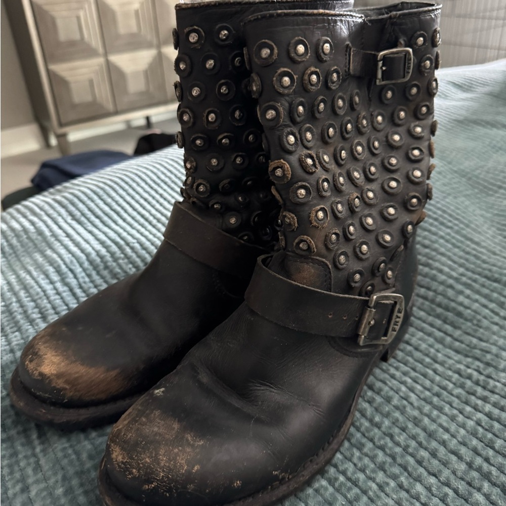 Frye Black Leather Boots with Buckle Straps